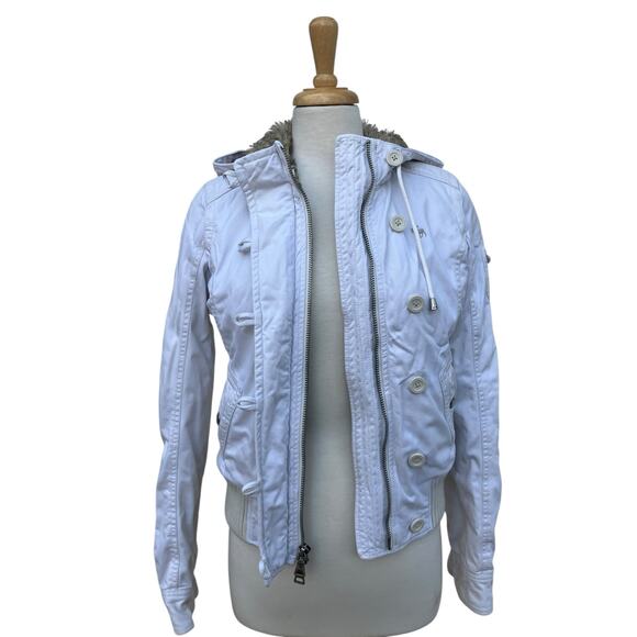 VTG Y2K Abercrombie and Fitch Coat Jacket Sz Sm White Faux Fur Lined Chunky - Picture 7 of 15